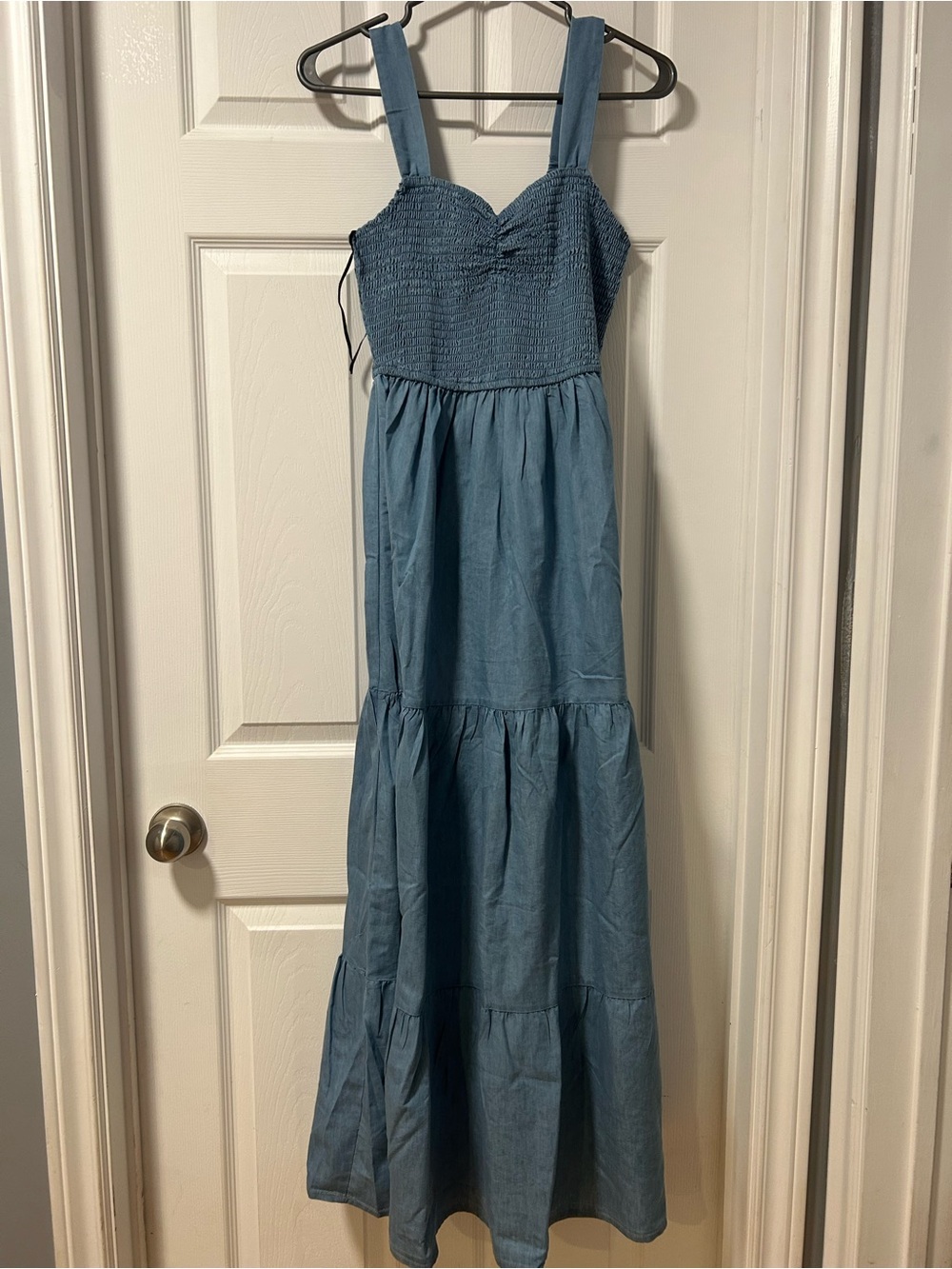 Blue Smocked Bodice Maxi Dress